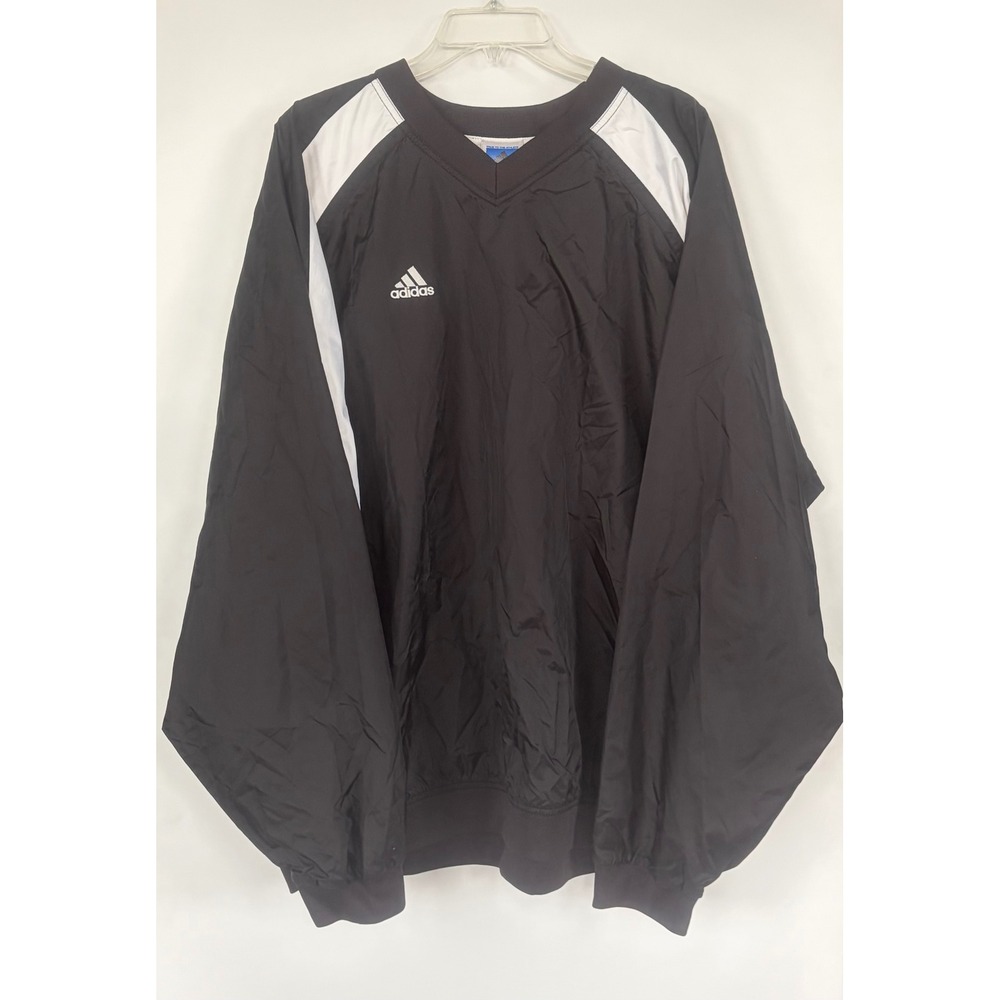 Adidas Team Mens 2XL Black White V-Neck Golf Windbreaker Pullover Vintage Style